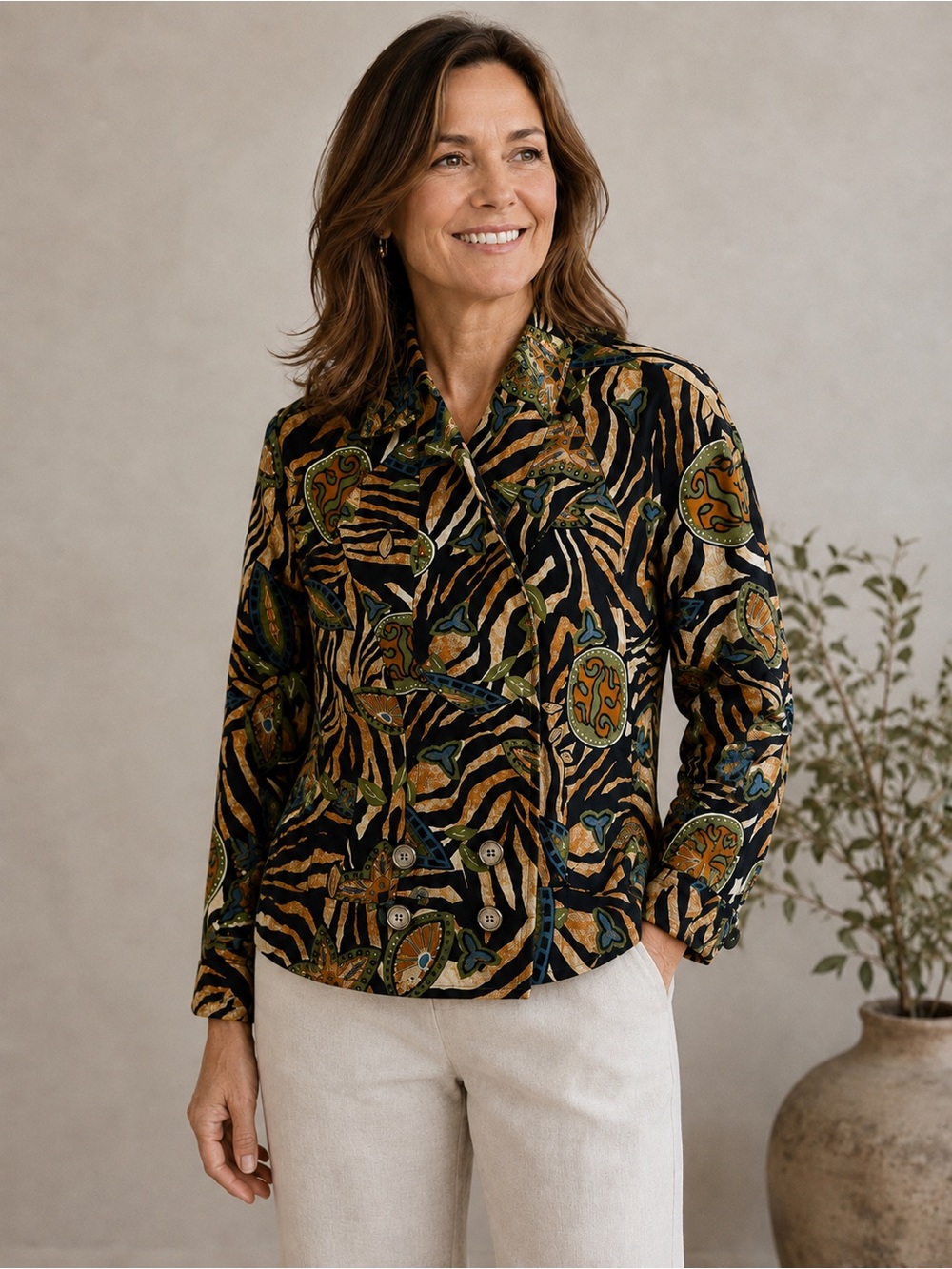 august silk x Diane Gilman Printed Silk Jacket, VINTAGE, 100% silk, size M